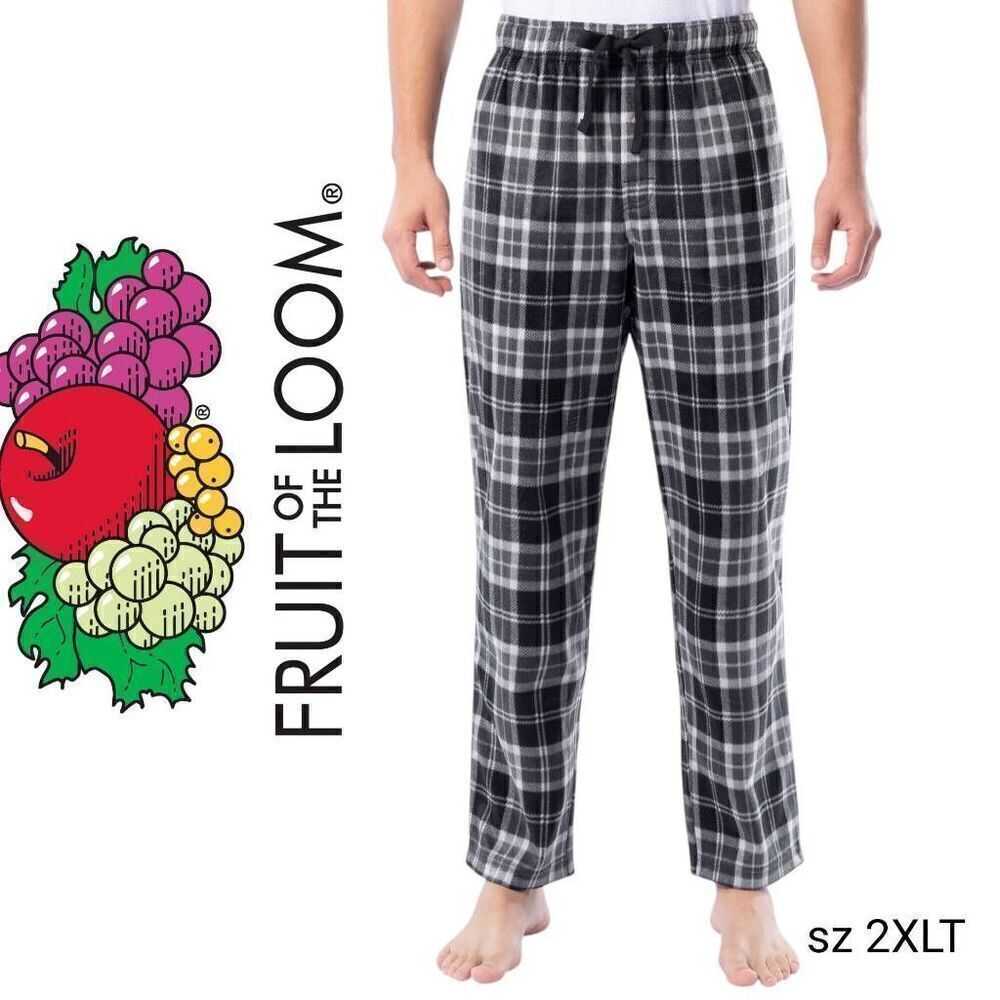 Fruit of the Loom Black Blue Plaid Lightweight Pajamas Bottoms Pocket Pants